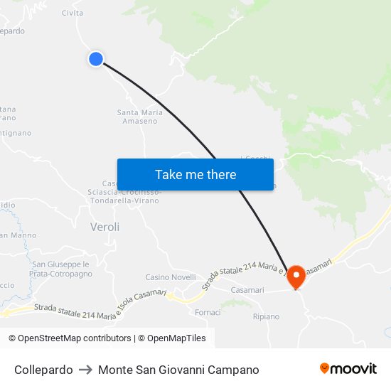 Collepardo to Monte San Giovanni Campano map