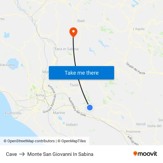 Cave to Monte San Giovanni In Sabina map