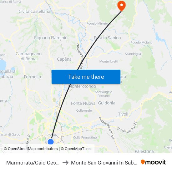 Marmorata/Caio Cestio to Monte San Giovanni In Sabina map