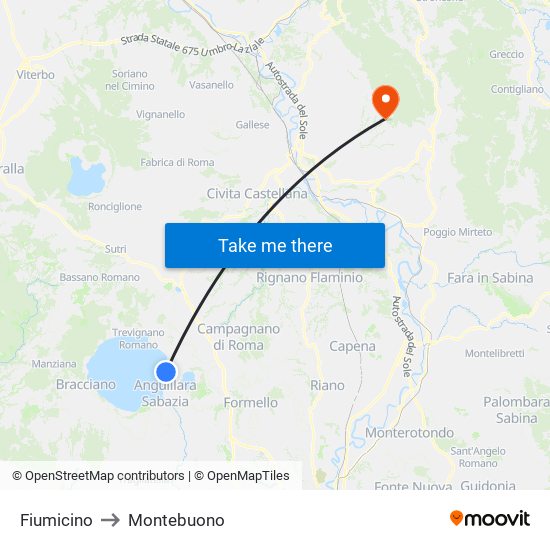 Fiumicino to Montebuono map