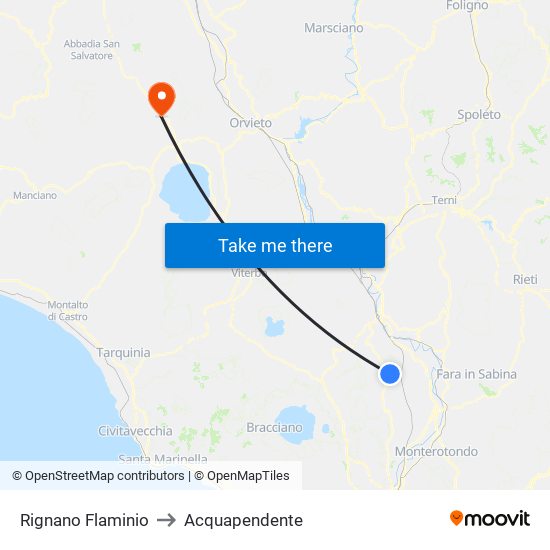 Rignano Flaminio to Acquapendente map