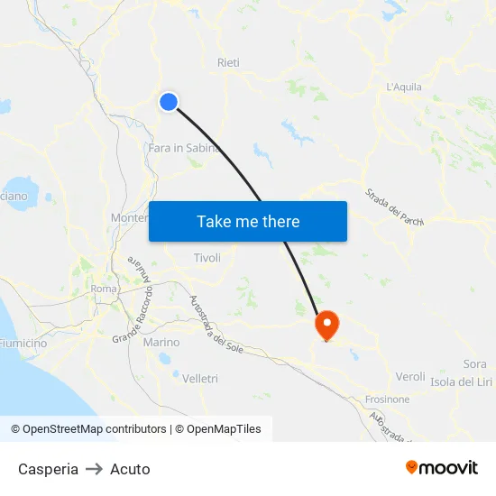 Casperia to Acuto map