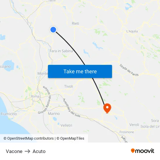 Vacone to Acuto map