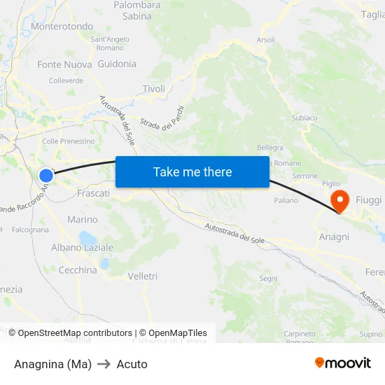 Anagnina (Ma) to Acuto map