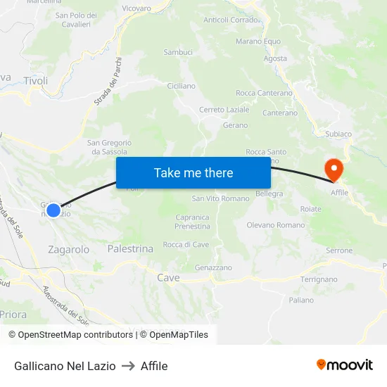 Gallicano Nel Lazio to Affile map
