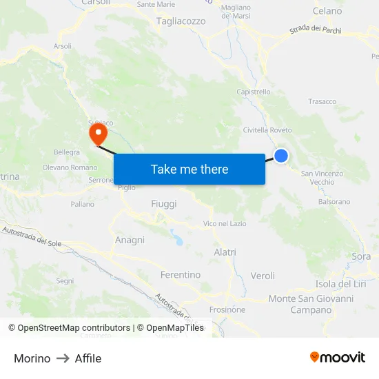 Morino to Affile map