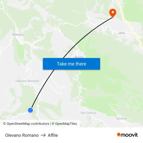 Olevano Romano to Affile map