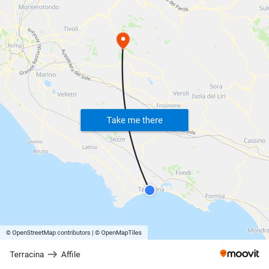 Terracina to Affile map