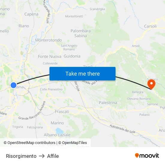 Risorgimento to Affile map