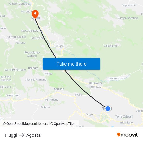 Fiuggi to Agosta map
