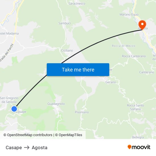 Casape to Agosta map