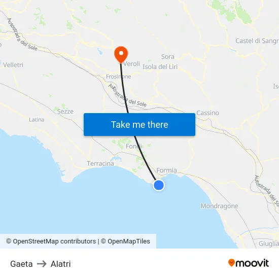 Gaeta to Alatri map
