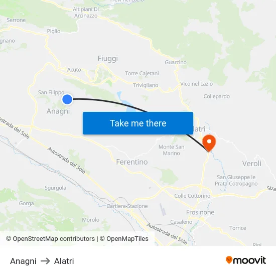 Anagni to Alatri map
