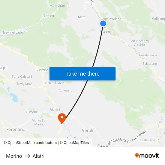 Morino to Alatri map