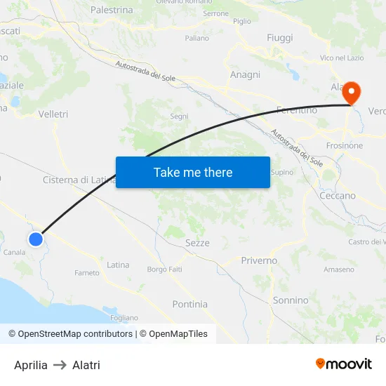 Aprilia to Alatri map