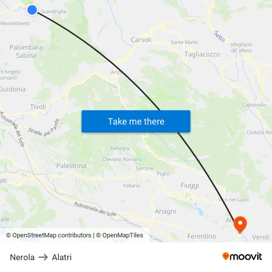 Nerola to Alatri map