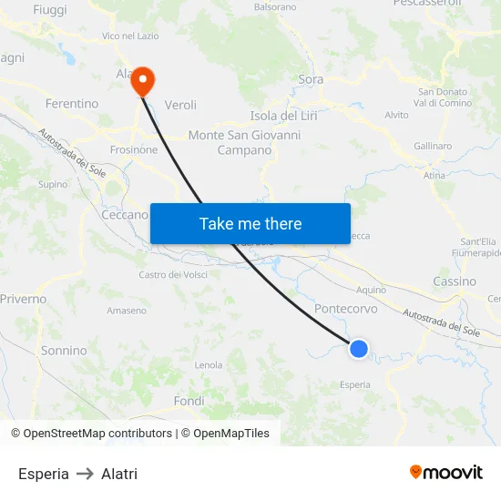 Esperia to Alatri map
