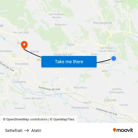 Settefrati to Alatri map