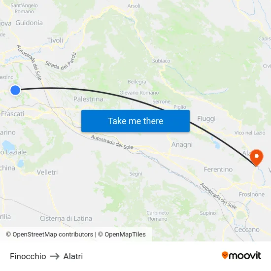 Finocchio to Alatri map