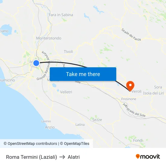 Roma Termini (Laziali) to Alatri map