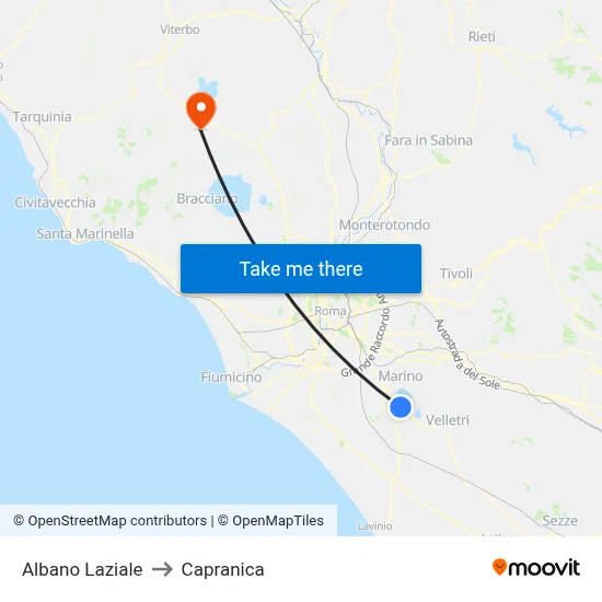 Albano Laziale to Capranica map