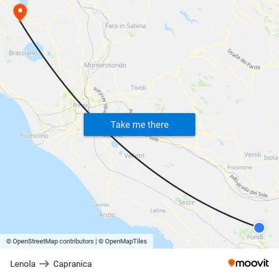 Lenola to Capranica map