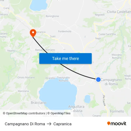 Campagnano Di Roma to Capranica map