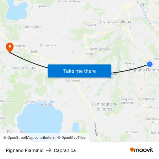 Rignano Flaminio to Capranica map