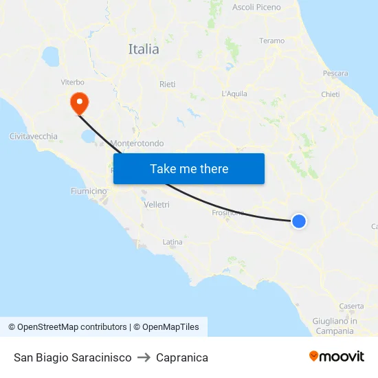 San Biagio Saracinisco to Capranica map