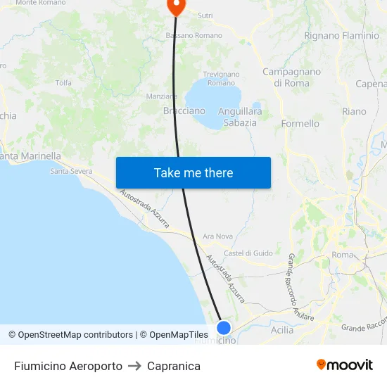Fiumicino Aeroporto to Capranica map