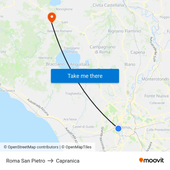 Roma San Pietro to Capranica map