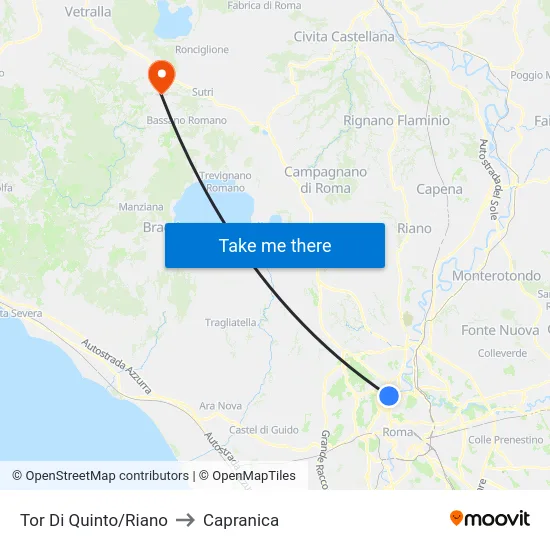 Tor Di Quinto/Riano to Capranica map