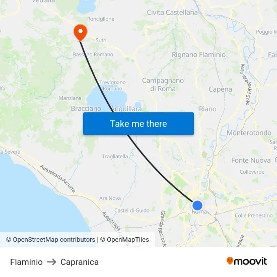 Flaminio to Capranica map