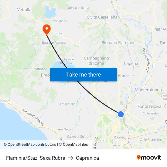 Flaminia/Staz. Saxa Rubra to Capranica map