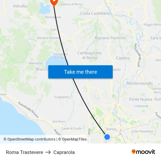 Roma Trastevere to Caprarola map