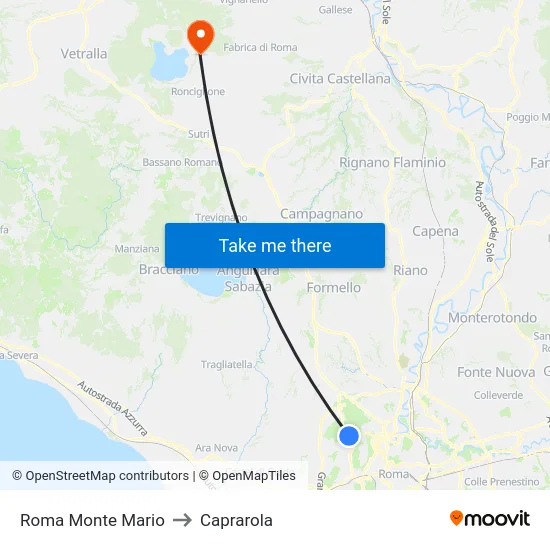 Roma Monte Mario to Caprarola map