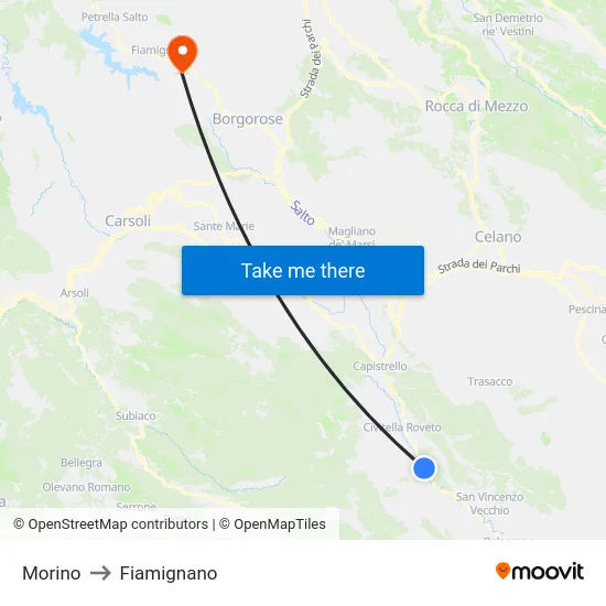 Morino to Fiamignano map