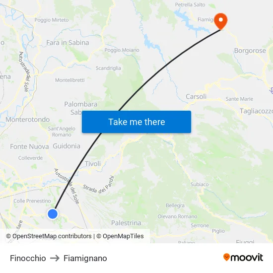 Finocchio to Fiamignano map
