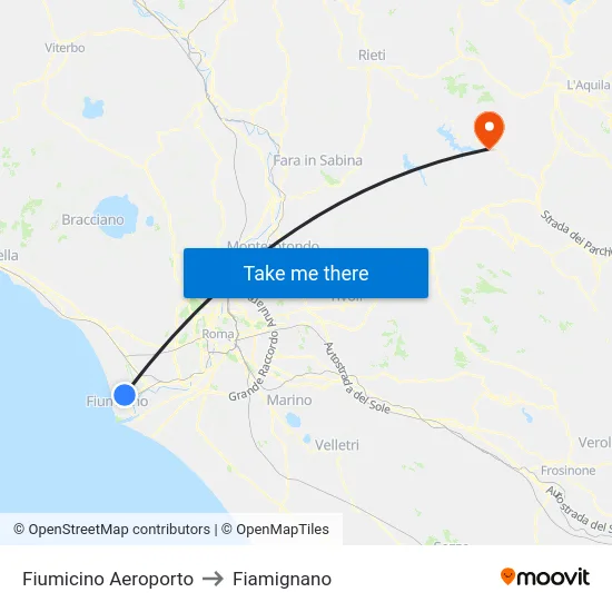 Fiumicino Aeroporto to Fiamignano map