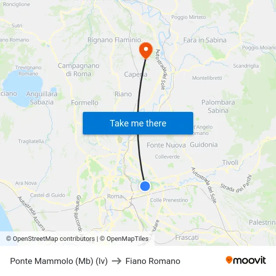 Ponte Mammolo (Mb) (Iv) to Fiano Romano map