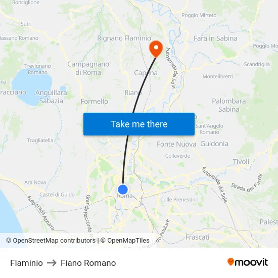 Flaminio to Fiano Romano map