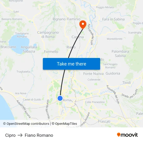 Cipro to Fiano Romano map