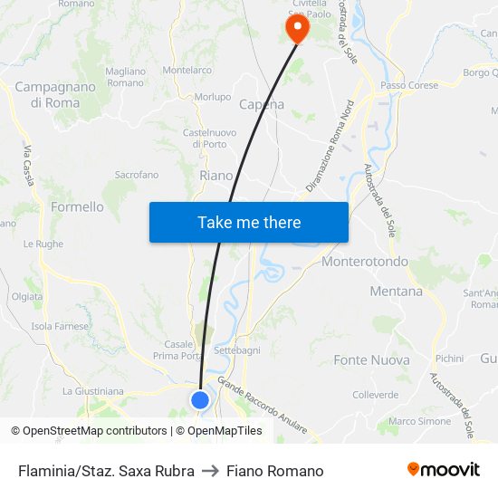 Flaminia/Staz. Saxa Rubra to Fiano Romano map