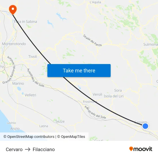Cervaro to Filacciano map
