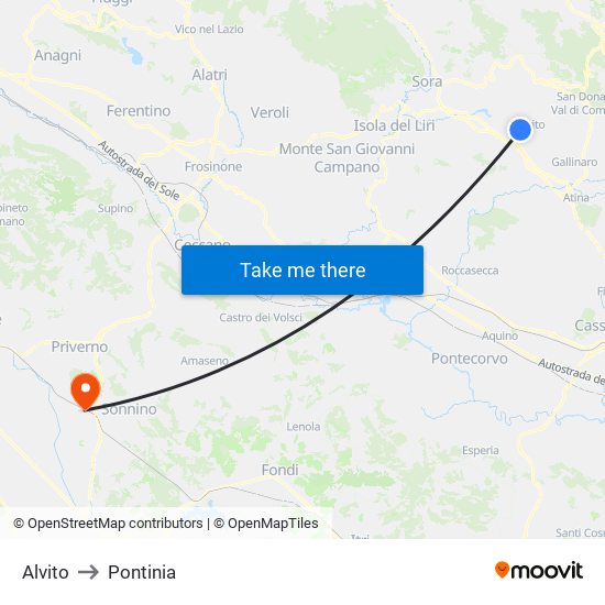 Alvito to Pontinia map