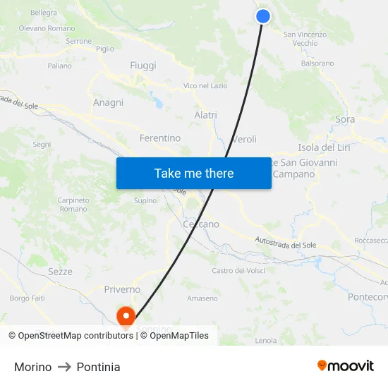 Morino to Pontinia map