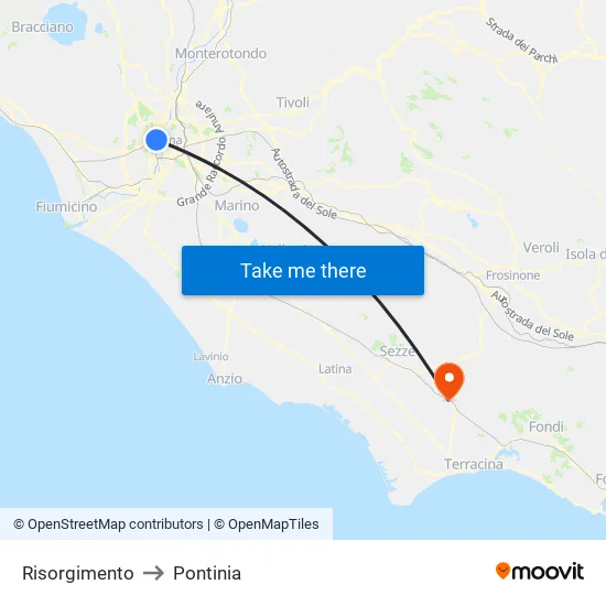 Risorgimento to Pontinia map