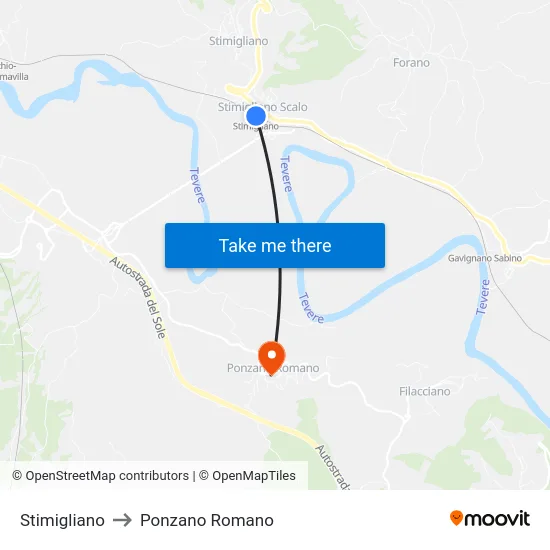 Stimigliano to Ponzano Romano map