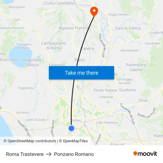 Roma Trastevere to Ponzano Romano map