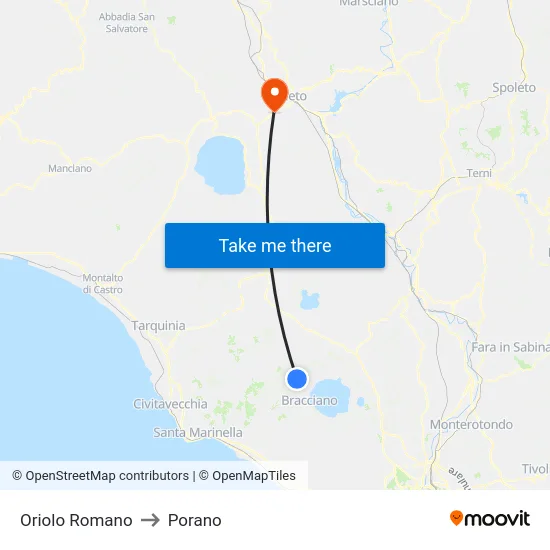 Oriolo Romano to Porano map